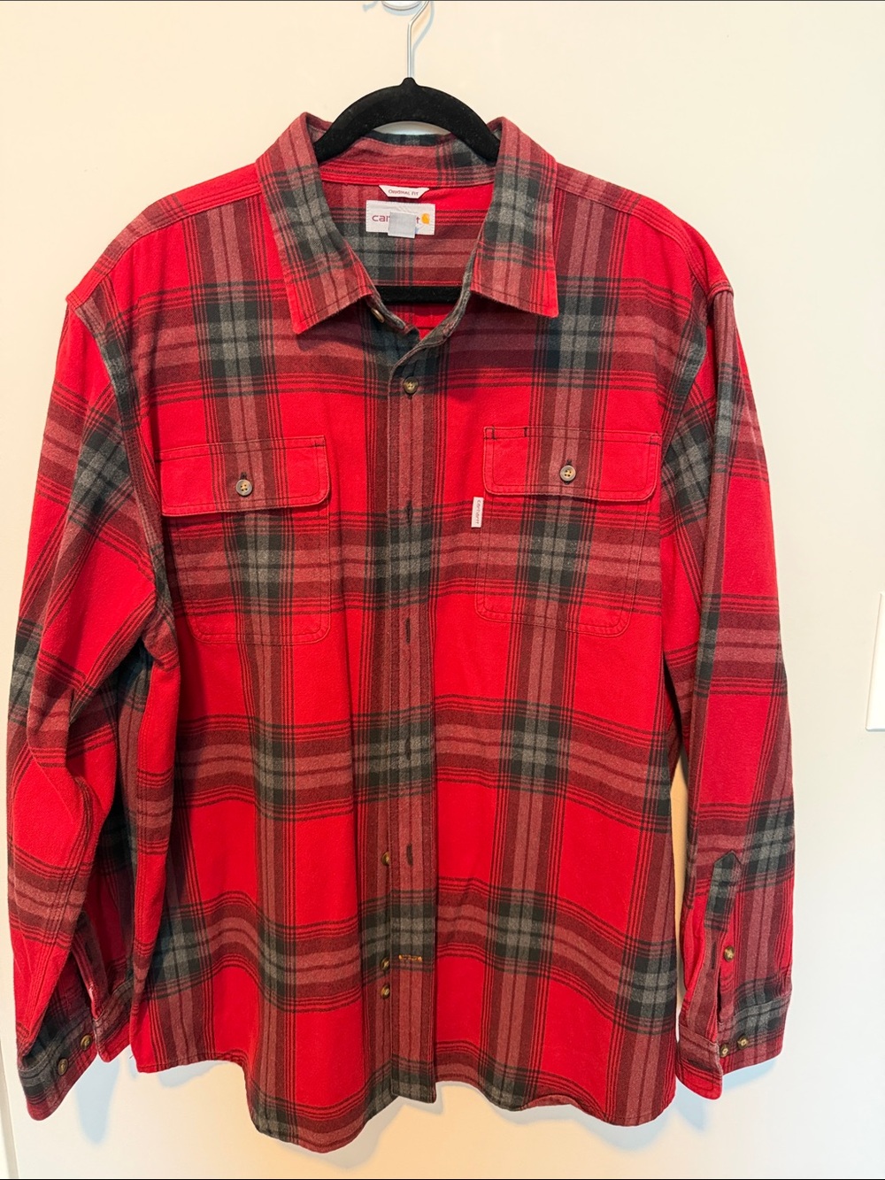 Carhartt Red Plaid Long-Sleeve Flannel Shirt - Mens XL